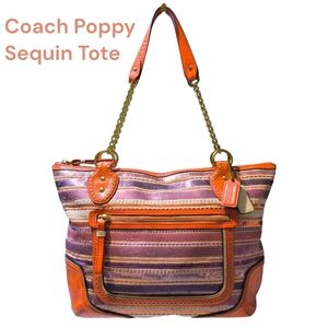 Coach Poppy Sequin Limited Edition Tote - Orange and Purple
